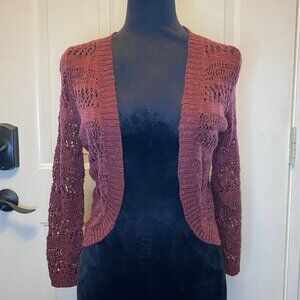 Cloud Chaser Pattered Open Knit Shrug Cropped Bolero Shrug Small Deep Burgundy